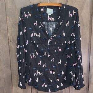 Maeve Black Blouse with Pink & White Llama Print 8